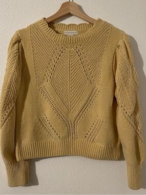 Cynthia Rowley Women’s Mustard Yellow Pointelle Crewneck Sweater Size Medium